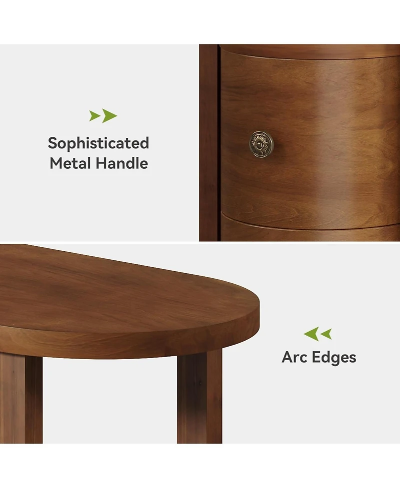 Tribesigns Solid Wood End Table with 2 Drawers & Open Shelf Set of 2, No Assembly Required Side Table, Vintage Brown Slim Bedside Table Nightstand