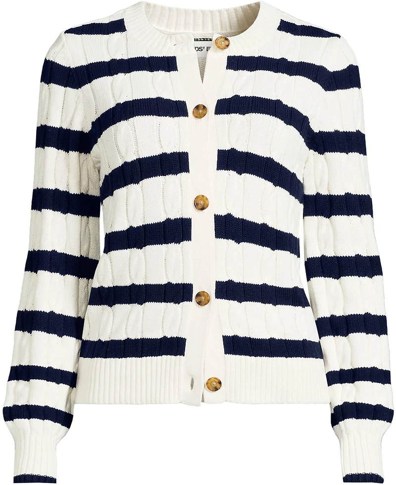 Lands' End Women's Drifter Classic Cable Crew Neck Cardigan Sweater