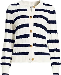 Lands' End Women's Drifter Classic Cable Crew Neck Cardigan Sweater