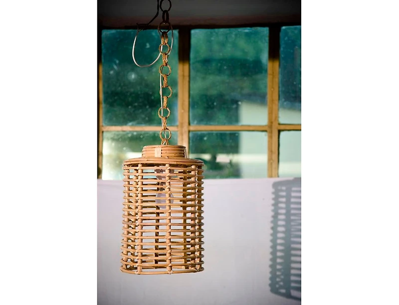 Wicker Village Rectangular Jaali Rattan Lamp Shade, Handmade Cane Hanging Light, 7 x 7 x 14.5 Inches