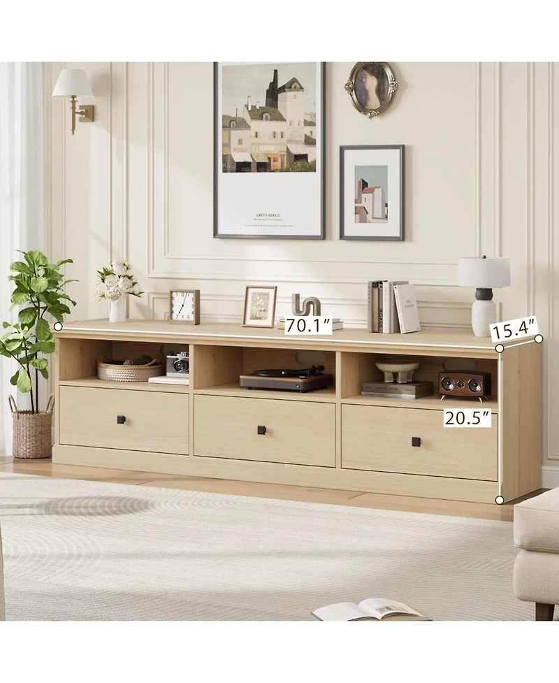 Gaomon 70" Tv Stand for 80" TVs, Mid-Century Entertainment Center with Drawer and Open Shelves