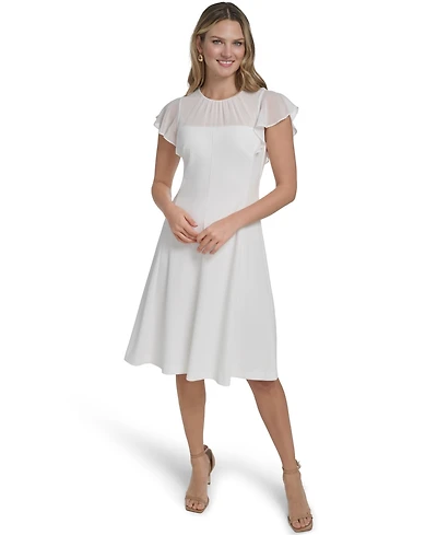 Jessica Howard Women's Illusion Yoke Flutter-Sleeves Dress