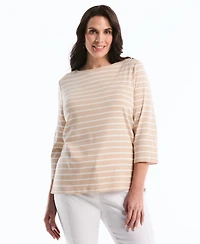 Rafaella Plus Stripe Boat Neck 3/4-Length Sleeve Top