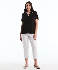 Rafaella Plus Contrast Trim Johnny Collar Polo T-Shirt