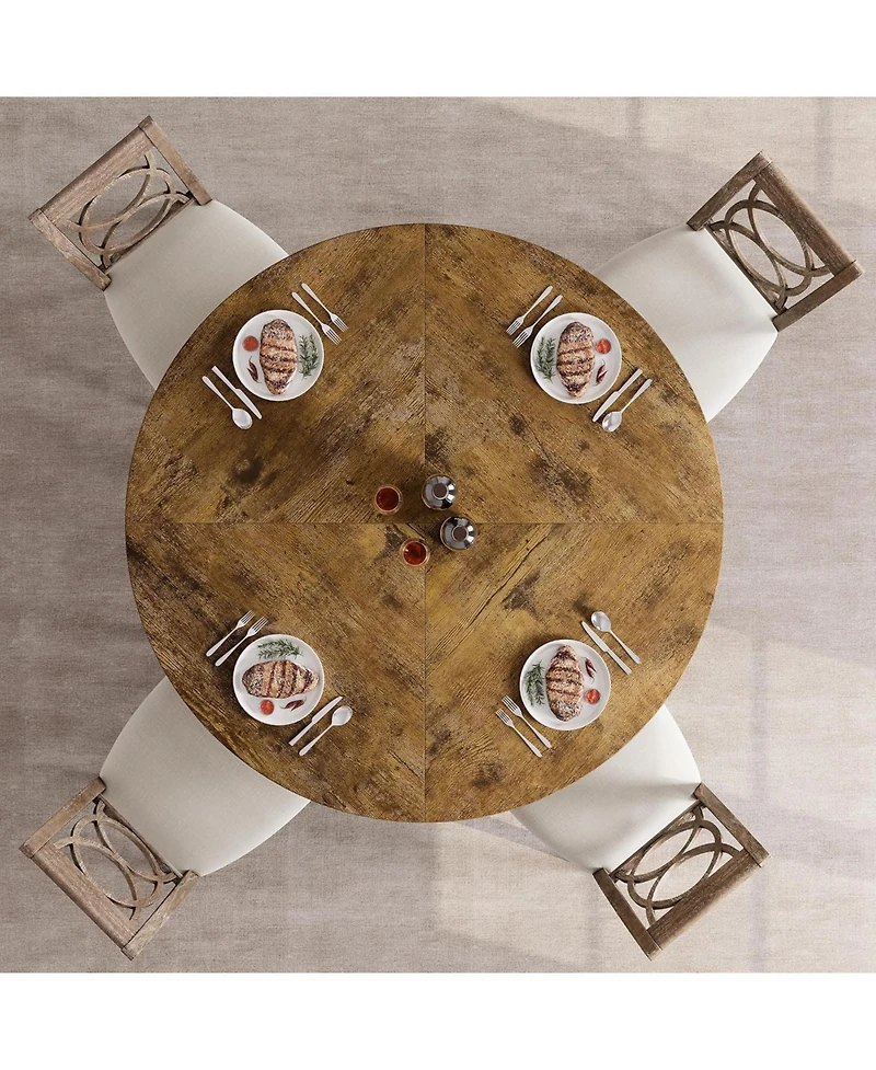 gaomon 47" Round Dining Table Set for 4 to 6, Farmhouse Kitchen with Wooden Top and Pedestal Base, Circle Dinner