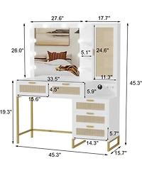 gaomon Vanity Benches, Modern Makeup Desk with Adjustable Mirror, Built Charging Station, 5 Drawers