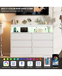gaomon Dresser for Bedroom, 6 Drawer Dresser with Led Lights and Charging Station, Wide Chest of 6 Drawers with Open Space