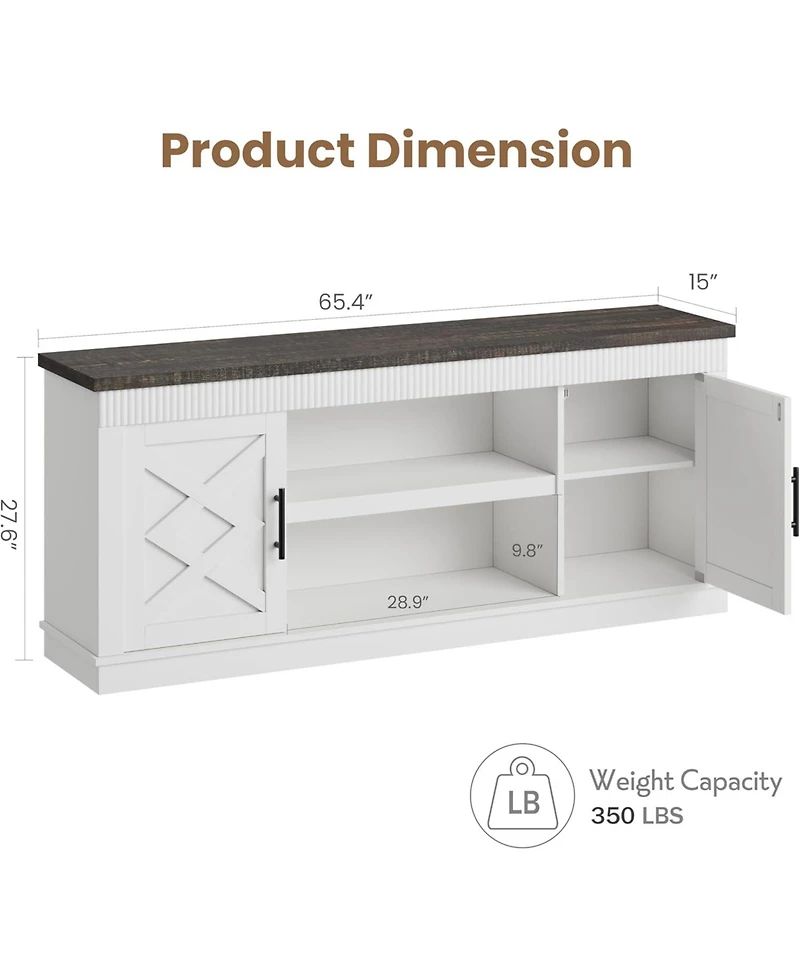gaomon Farmhouse Tv Stand for 70/75 in TVs, 65 in Long Entertainment Center w/ 2 Door &Open Storage Shelf, Rustic Fluted Television Consoles Stands