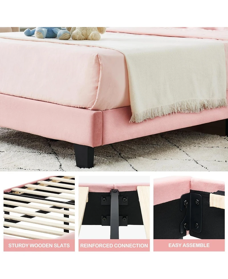 Gaomon Twin Bed Frame Upholstered Platform with Headboard, Strong and Wooden Slats Support