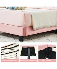 Gaomon Twin Bed Frame Upholstered Platform with Headboard, Strong and Wooden Slats Support