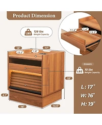 Rainsken Wooden Nightstand with Charging Station and Led lights, Mid Century Modern Bedside Table with 2 Drawers for Bedroom and Living Room (Yellow)