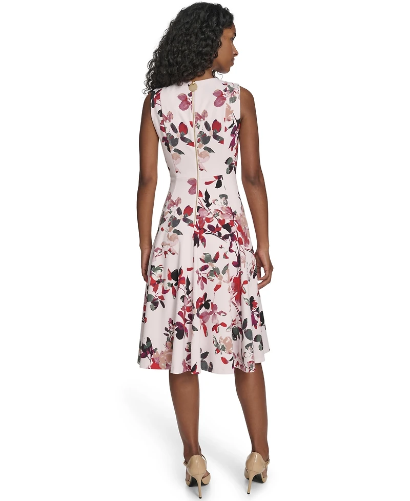 Calvin Klein Women's Printed Crewneck Midi Dress