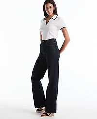 Rafaella Petite Contrast Trim Johnny Collar Polo Shirt