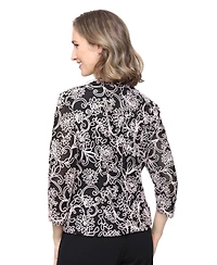 Alex Evenings Women's 3/4-Sleeve Embroidered Blouse