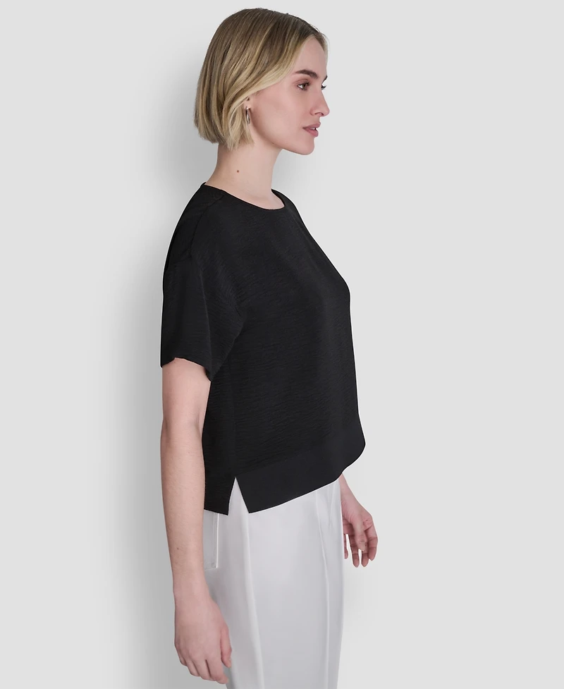 Dkny Women's Textured Woven Short-Sleeve Crew Neck Top