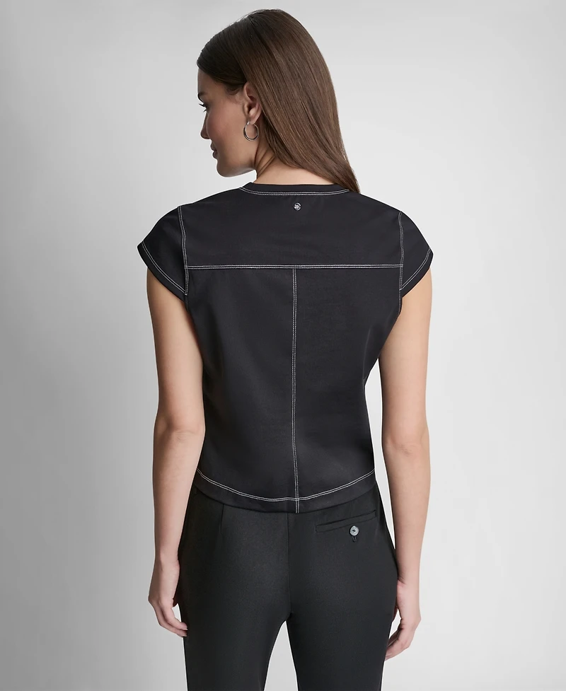 Dkny Women's City Ponte Knit Cap-Sleeve Crew Neck Top