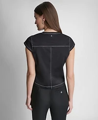 Dkny Women's City Ponte Knit Cap-Sleeve Crew Neck Top