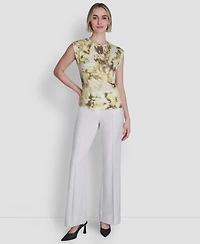 Dkny Women's Printed Knit Crew Neck Cap-Sleeve Top