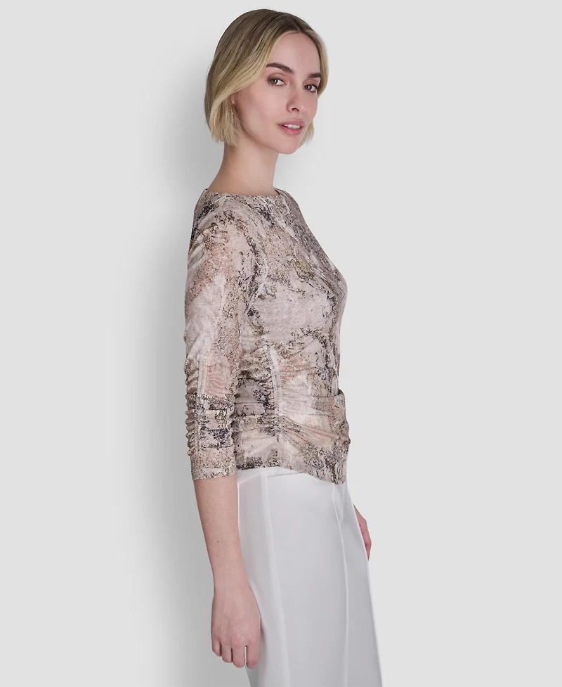 Dkny Women's Printed Tissue Knit Boat Neck Top