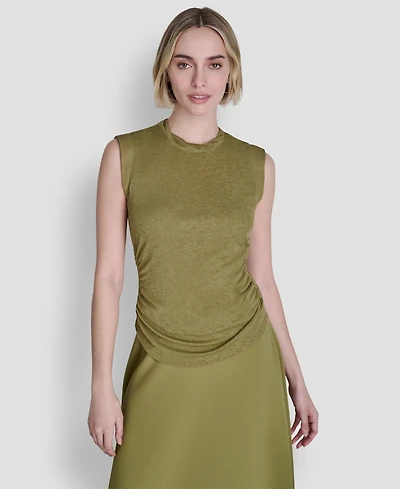 Dkny Women's Printed Tissue Knit Sleeveless Crew Neck Top