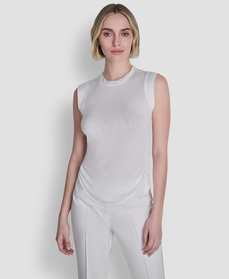 Dkny Women's Printed Tissue Knit Sleeveless Crew Neck Top