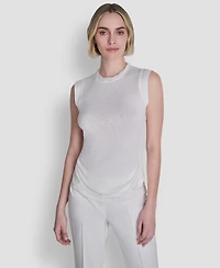 Dkny Women's Printed Tissue Knit Sleeveless Crew Neck Top