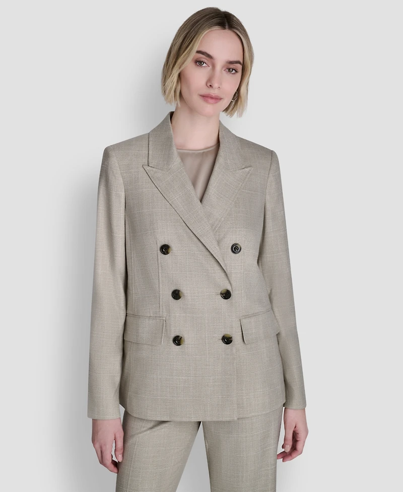 Dkny Women's Windowpane Double-Breasted Notch Collar Jacket