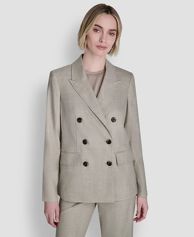 Dkny Women's Windowpane Double-Breasted Notch Collar Jacket