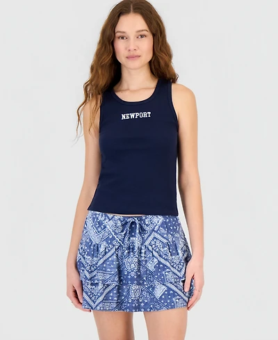 Hippie Rose Juniors' Embroidered Ribbed Sleeveless Top