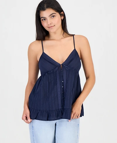 Self Esteem Juniors' Lace-Trim Pintuck Cotton Sleeveless Top