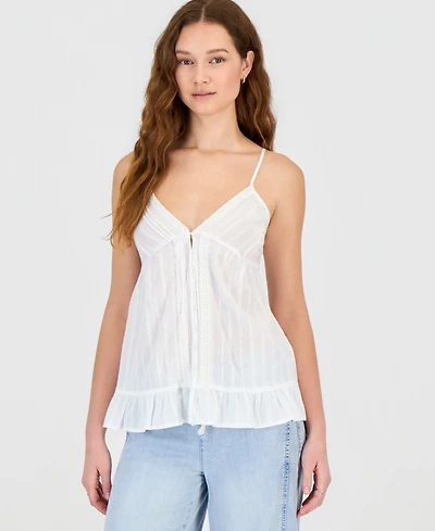 Self Esteem Juniors' Lace-Trim Pintuck Cotton Sleeveless Top