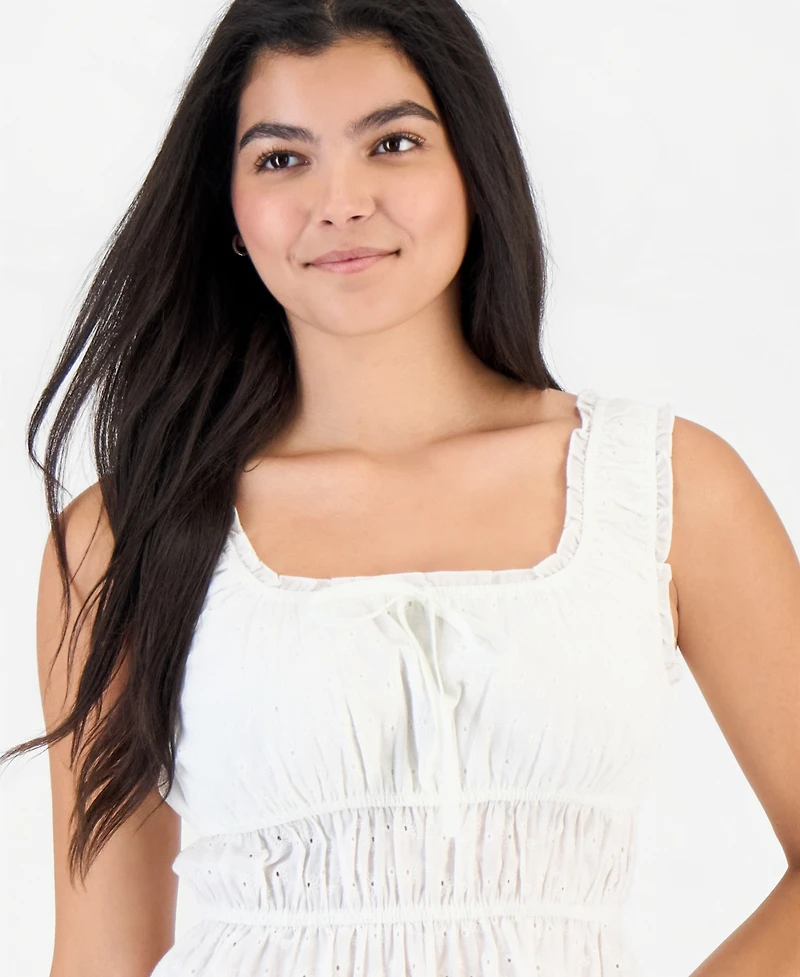 Celebrity Pink Juniors' Eyelet Embroidered Cotton Sleeveless Top