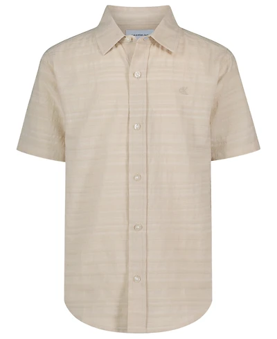 Calvin Klein Boys' 8-20 Texture Stripe Woven Short-Sleeve Shirt