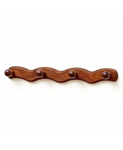 Yigii Wave-Shape Walnut Wood Coat Rack with 6 Hooks for Hats, Coats, Bags