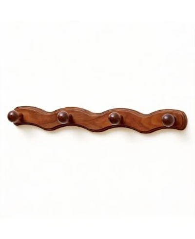 Yigii Wave Shape Walnut Wood Coat Rack With 6 Hooks For Hats Coats Bags