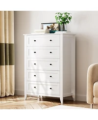 gaomon White 5 Drawer Dresser for Bedroom, Tall Dresser with Deep Drawers & Metal Knobs, Modern Wooden Chests of Drawers for Entryway