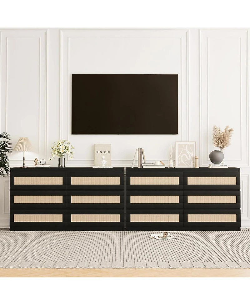 gaomon 6 Drawer Double Dresser for Bedroom, Rattan Dresser with Smooth Mental Slide, Modern Wood Chest for Closet, Living Room, Hallway