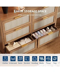 gaomon Farmhouse 6 Drawer Dresser, Rattan Chest of Drawers with Spacious Tabletop & Raised Edges, Compact Wood Storage Organizer for Bedrooms