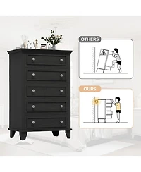 Gaomon Black 48" Tall 5-Drawer Wooden Dresser, Deep Storage Chest for Bedroom