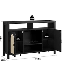 Gaomon 52.1" Boho Farmhouse Rattan Buffet Cabinet with Adjustable Shelves