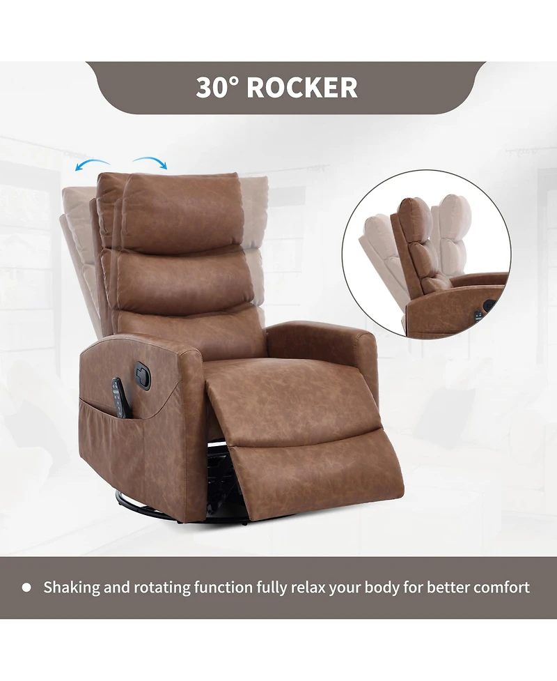 Clihome Fabric Rocker & Swivel Manual Recliner Chair with Heat Massage
