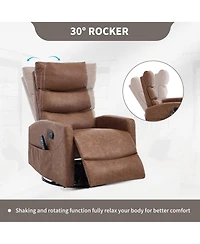 Clihome Fabric Rocker & Swivel Manual Recliner Chair with Heat Massage
