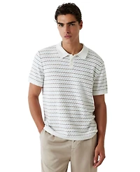 Guess Men's Checkered Stripe Text Woven Polo Shirt