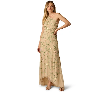 Adrianna Papell Women's One-Shoulder Beaded Gown