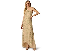 Adrianna Papell Women's One-Shoulder Beaded Gown