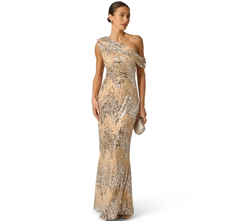 Adrianna Women's Draped Sequin One-Shoulder Ball Gown