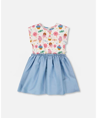Deux par Toddler Girls Bi-Material Dress Candy Print