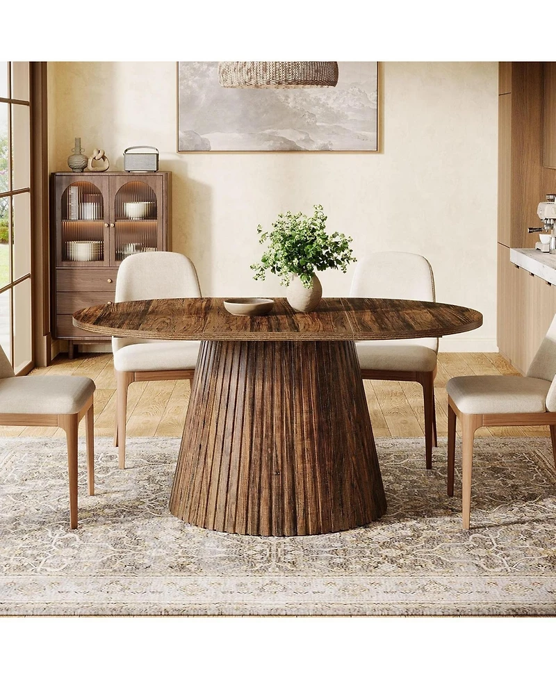 Tribesigns 59" Oval Wooden Dining Table with Heavy Pedestal