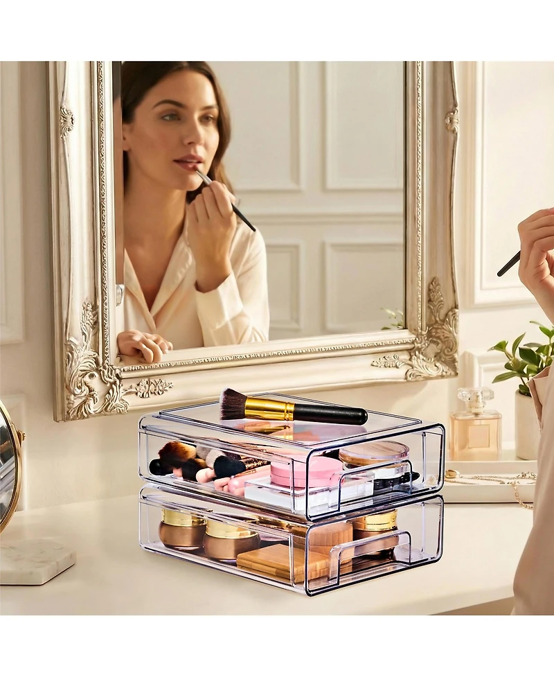Sorbus 2-Pack Medium Clear Stackable Storage Drawers Case with Handles - for Bathroom, Closet, Pantry, Cabinet, Medicine & Baby Bottle Storage