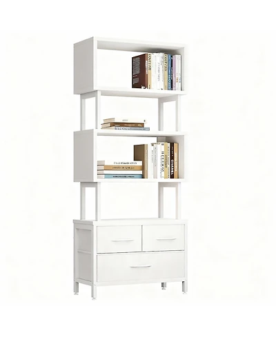 Yigii 7-Tier Geometric Bookshelf with Fabric Drawers for Modern Home Decor